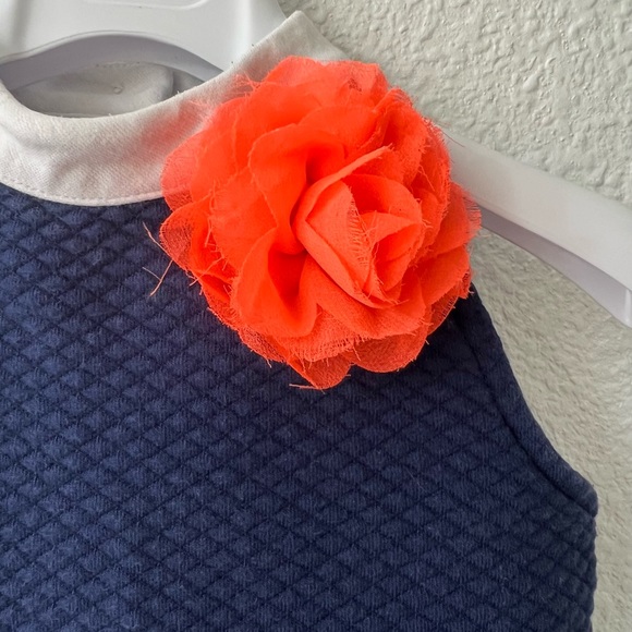 ♥️HP JANIE AND JACK Quilted Bloom Romper Sz 18-24 M Navy White Jumpsuit Flower - Picture 2 of 10